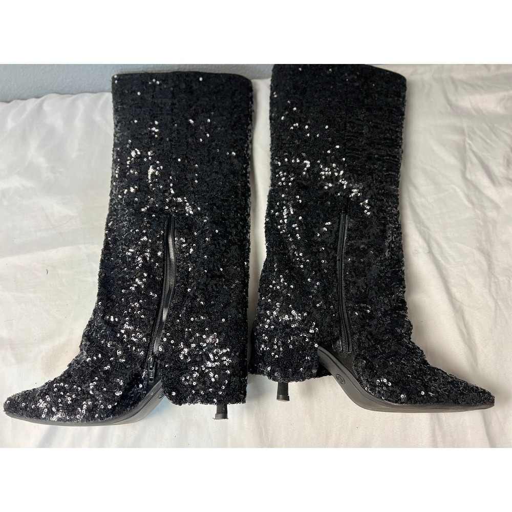 Wild Fable Abba Black Y2K Whimsigoth Sequin Tall Boots Pointed Stiletto Heel 10